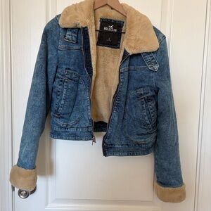 Hollister Denim Jacket with tan faux fur